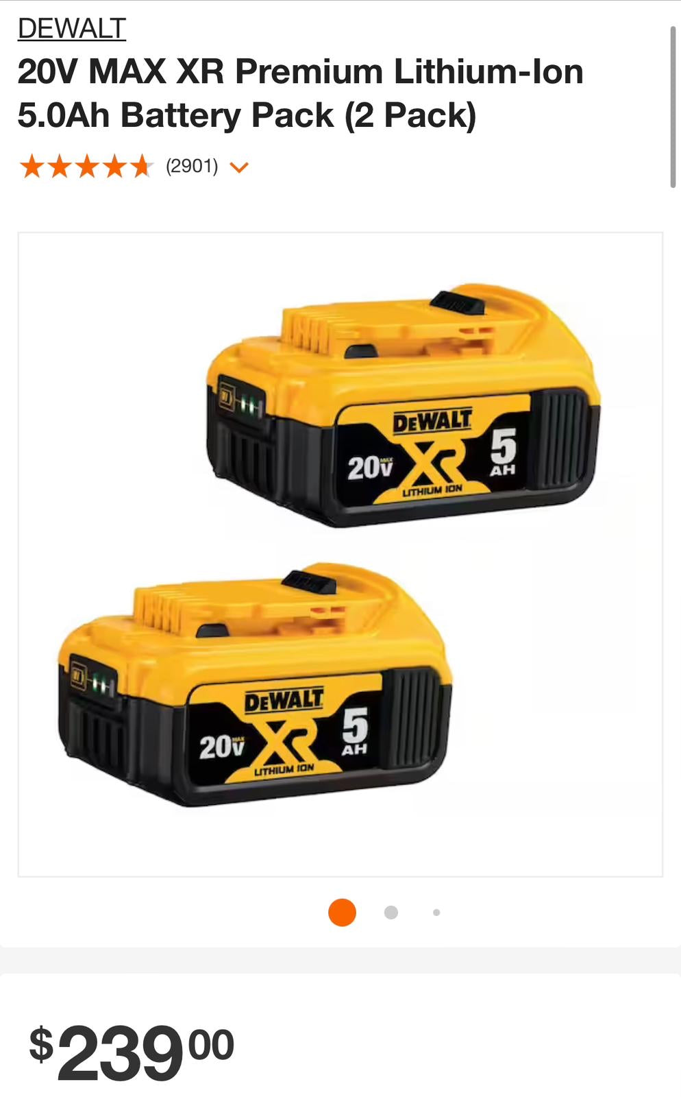 Dewalt XR Premium Lithium-Ion 5.0Ah Battery Pack (2 Pack)