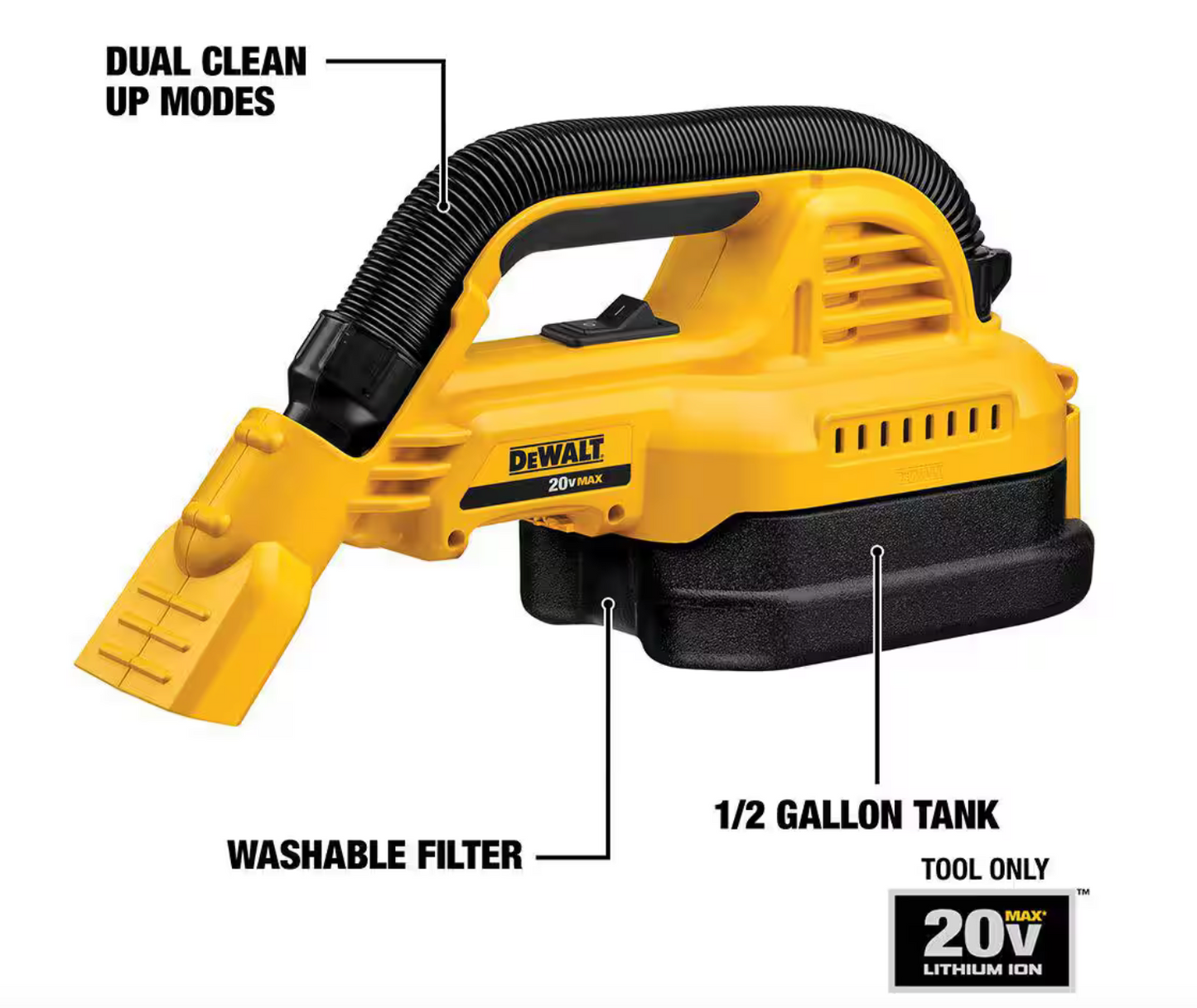 Dewalt 20V MAX Cordless 1/2 Gal. Wet/Dry Portable Vacuum (Tool Only)
