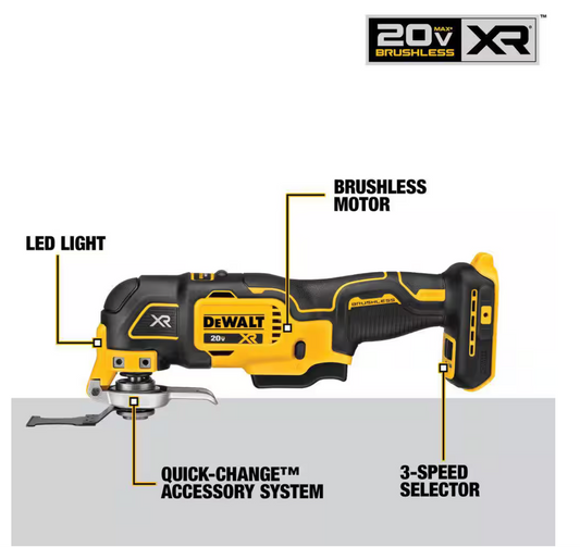 Dewalt 20V MAX XR Cordless Brushless 3-Speed Oscillating Multi Tool (Tool Only)
