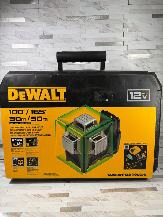 Dewalt 12V MAX Lithium-Ion 100 ft. Green Self-Leveling 3-Beam 360 Degree Laser Level with 2.0Ah Battery, Charger and Case