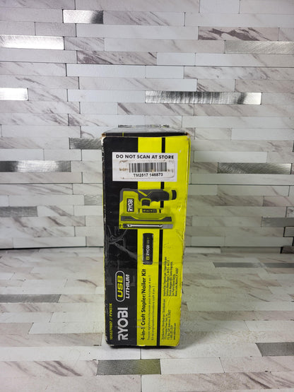 Ryobi USB Lithium Cordless Craft 4-in-1 Stapler/Nailer Kit with 3.0 Ah Battery and Charging Cable