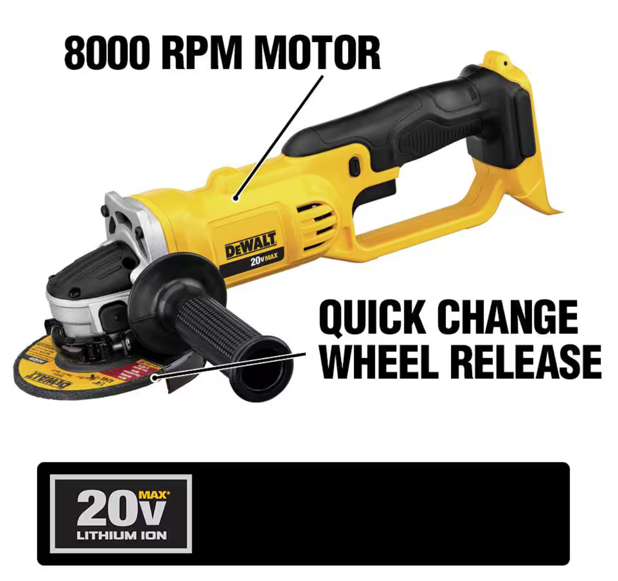 Dewalt 20V MAX Cordless 4.5 in. - 5 in. Angle Grinder (Tool Only)