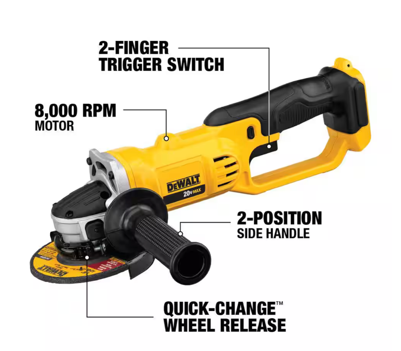 Dewalt 20V MAX Cordless 4.5 in. - 5 in. Angle Grinder (Tool Only)