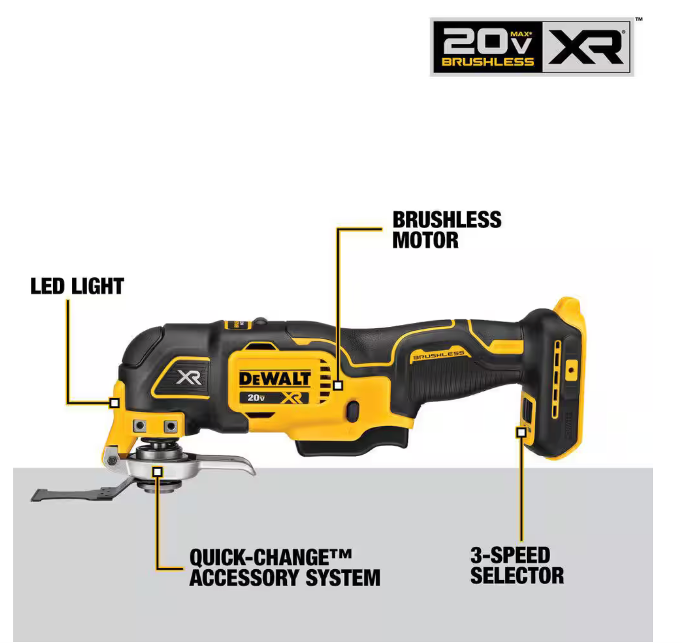 Dewalt 20V MAX XR Cordless Brushless 3-Speed Oscillating Multi Tool (Tool Only)