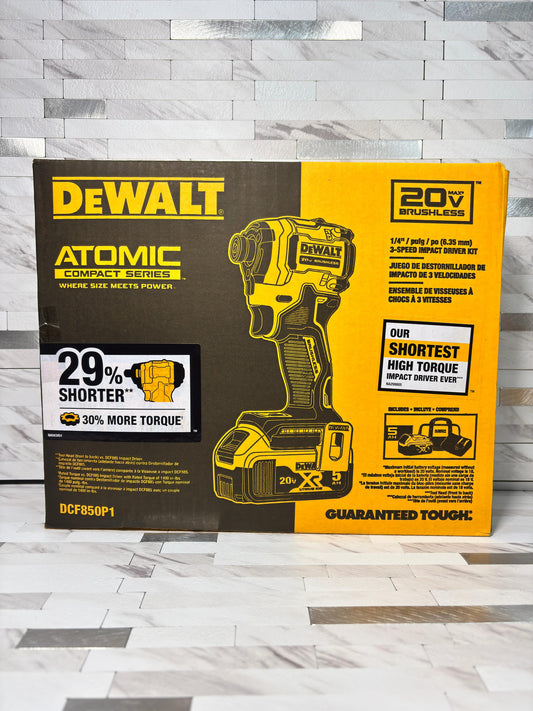 Dewalt Atomic 20V MAX Lithium-Ion Cordless 1/4 in. Brushless Impact Driver Kit, 5 Ah Battery, Charger, and Bag