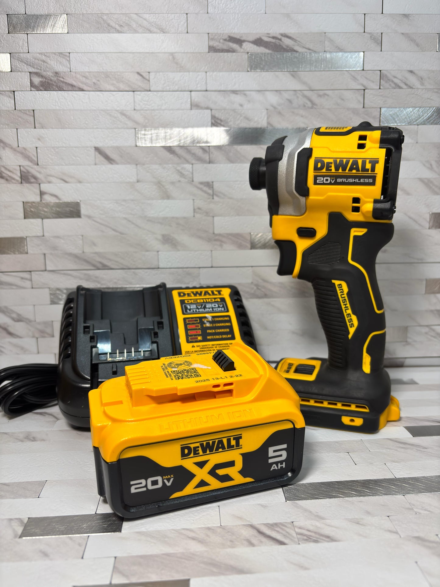 Dewalt Atomic 20V MAX Lithium-Ion Cordless 1/4 in. Brushless Impact Driver Kit, 5 Ah Battery, Charger, and Bag