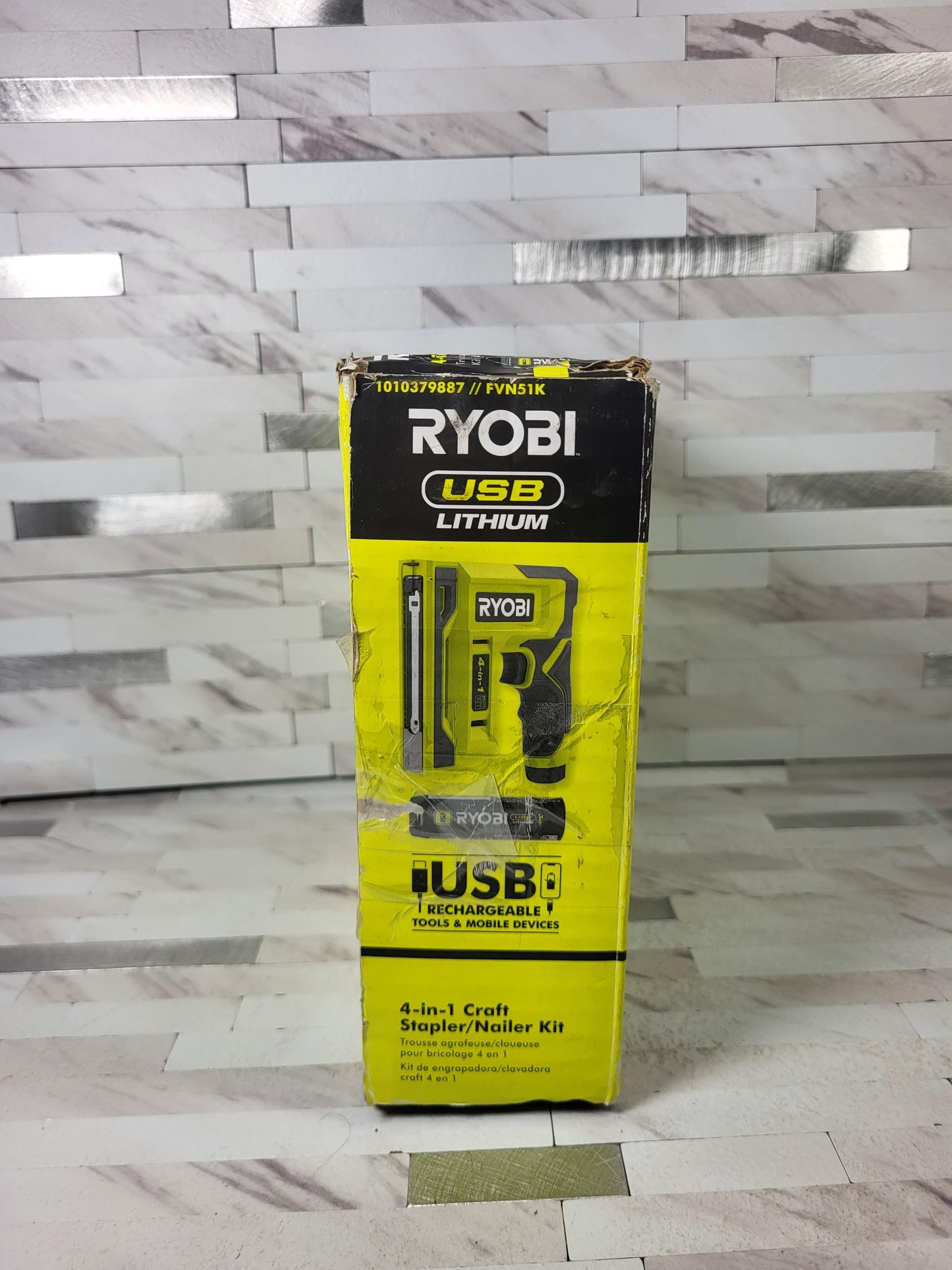 Ryobi USB Lithium Cordless Craft 4-in-1 Stapler/Nailer Kit with 3.0 Ah Battery and Charging Cable