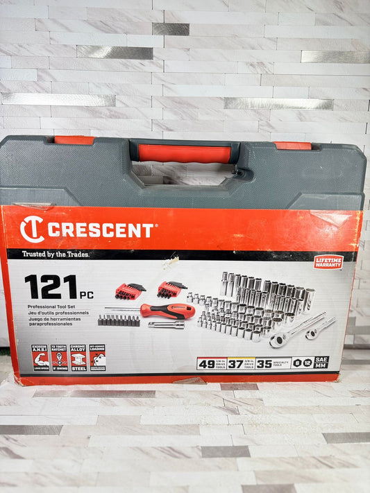 Crescent 1/4 and 3/8 in. drive Metric and SAE 6 and 12 Point Mechanic's Tool Set 121 pc