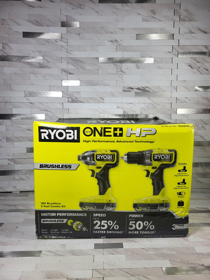 Ryobi ONE+ HP 18V Brushless Cordless 2-Tool Combo Kit with (2) 2.0 Ah Batteries, Charger, and Bag
